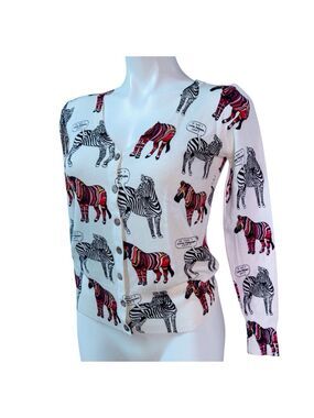 GTW URBAN Zebra Print Lora Febian Cardigan Transitional White/Black/Red Size M